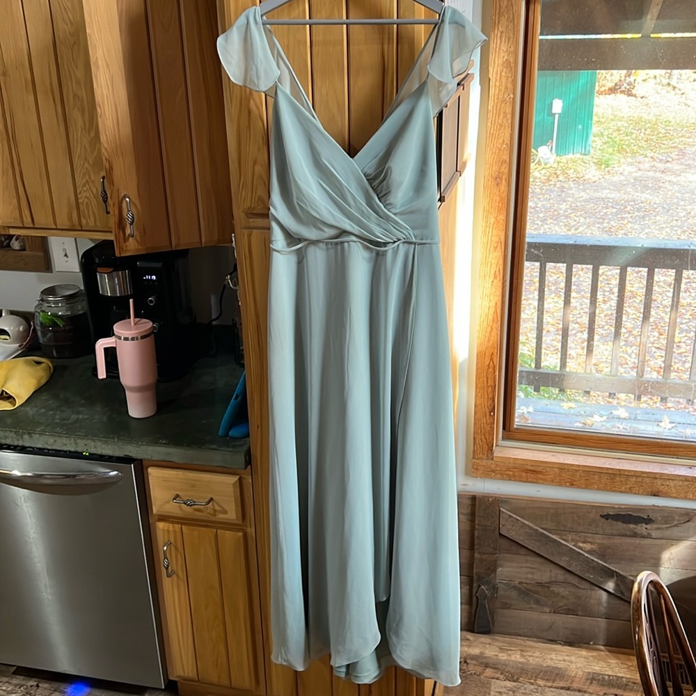 David’s Bridal dress, bridesmaid, sage